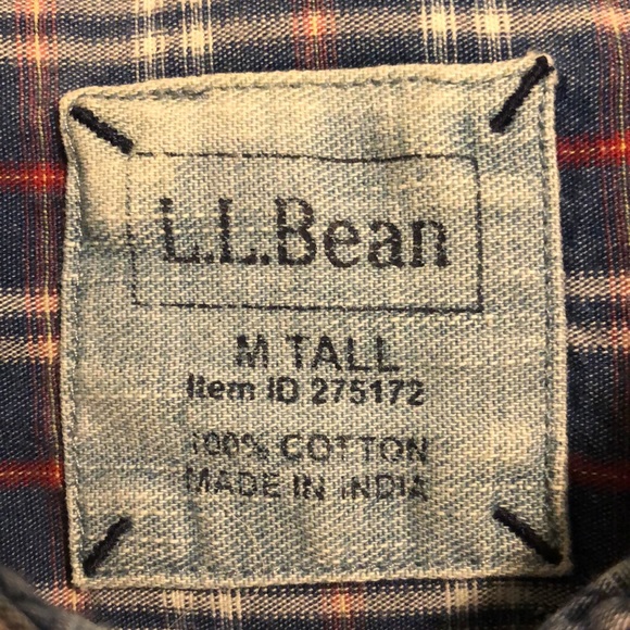 LL BEAN size Medium TALL Plaid 100% Cotton Silver metal logo Buttondown $78 NEW - Picture 9 of 16